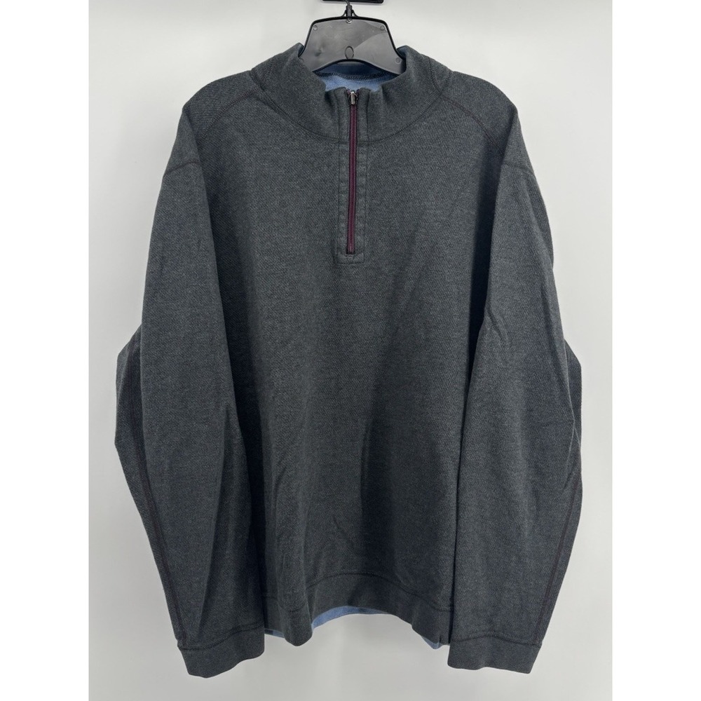 Tommy Bahama Reversible  1/4 Zip Pullover Mens XL, Gray/Lt Blue Sweatshirt